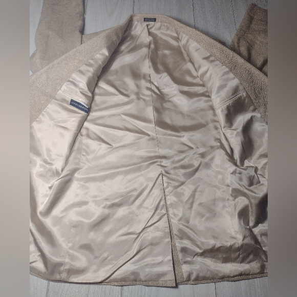 JOHN ASHFORD 3 Button Herringbone Blazer/Sport Coat-Beige-Silk-SZ 40L-NWT - Picture 7 of 15